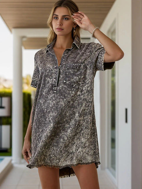 'Karina' Short Sleeve Denim Mini Dress - Celes Fashion